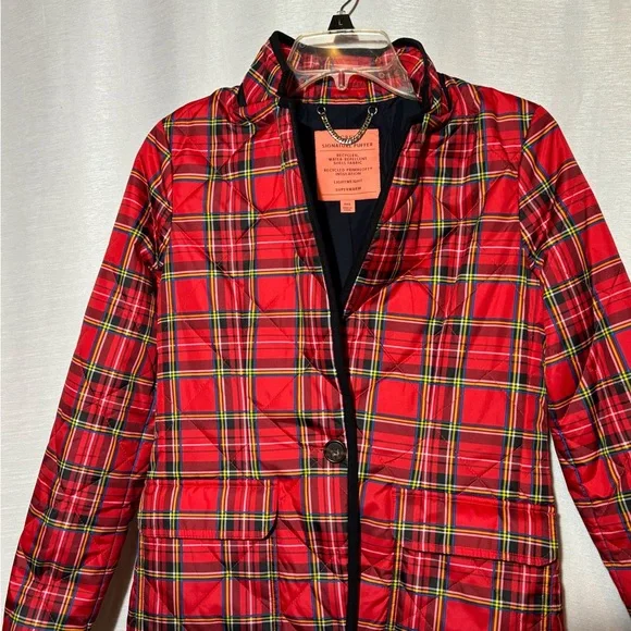 J.Crew Quilted Regent blazer-jacket red Stewart tartan w/30% recycled PrimaLoft - Picture 2 of 11